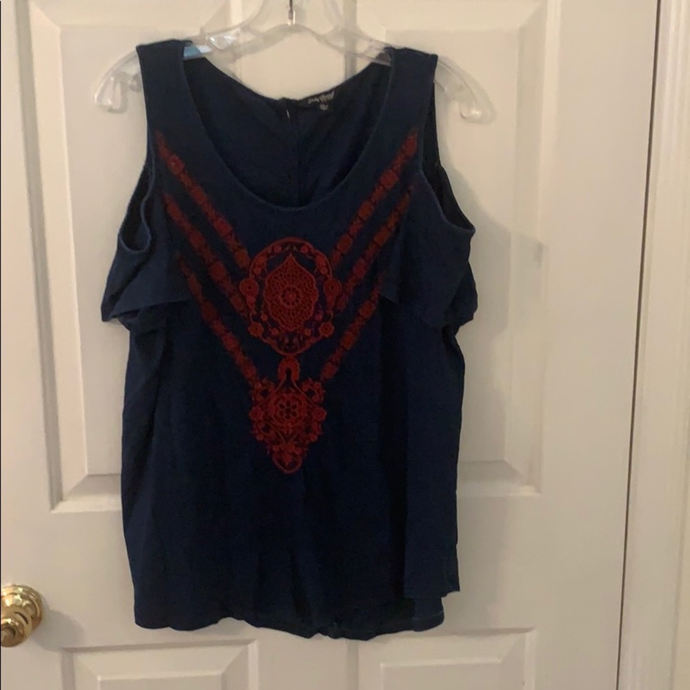 navy and red cold shoulder top from Francescas